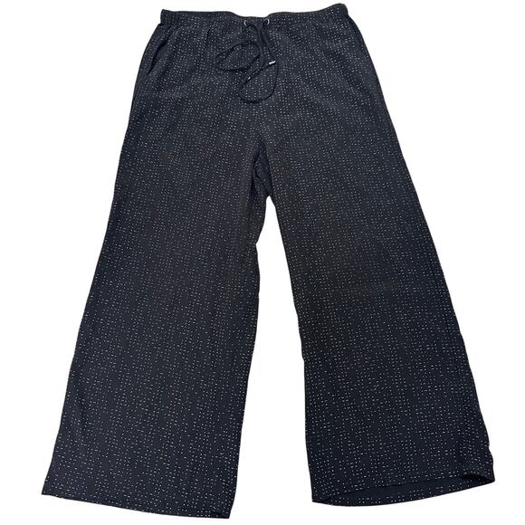 Eileen Fisher Wide Leg Pants With Drawstring & Pockets Black Morse Code Print, S - Picture 2 of 10